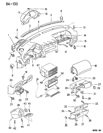 1996 Dodge Stealth Instrument Panel - Pad & Glovebox Diagram