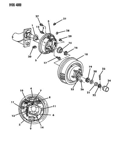 1989 Dodge Dynasty Brakes, Rear Drum Diagram