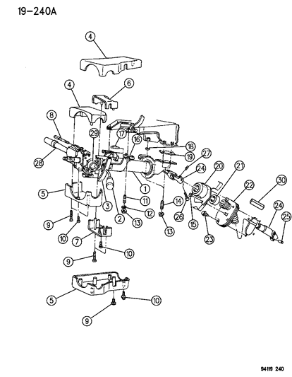 1994 Chrysler Town & Country Column, Steering, Upper And Lower Diagram