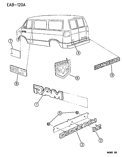 1996 Dodge Ram Van Nameplates & Decals Diagram