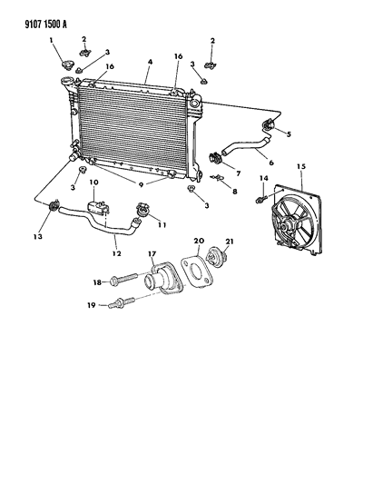 1989 Dodge Omni Radiator & Related Parts Diagram 1