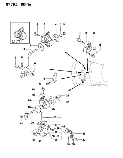 1993 Dodge Ram 50 Bracket Engine Front Mounting Diagram for MB948000