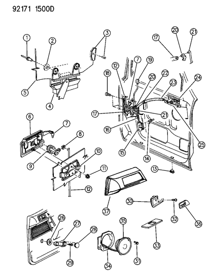 1992 Dodge Spirit Door, Front Glass, Handles & Controls Diagram