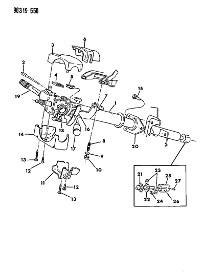 1992 Dodge Ram Van Column, Steering Upper And Lower Diagram