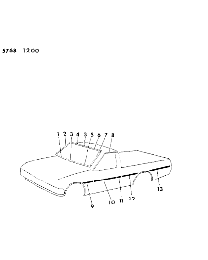 1986 Dodge Ram 50 Mouldings - Exterior View Diagram