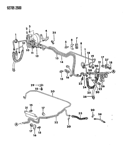 1992 Dodge Colt Brake Lines & Hoses Diagram