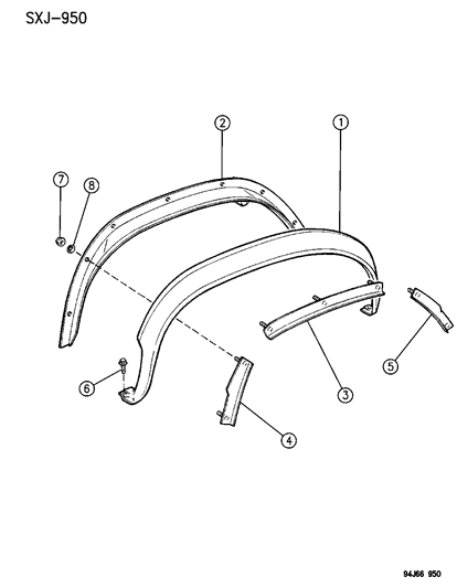 1996 Jeep Cherokee Appliques, Rear Quarter Panel Diagram