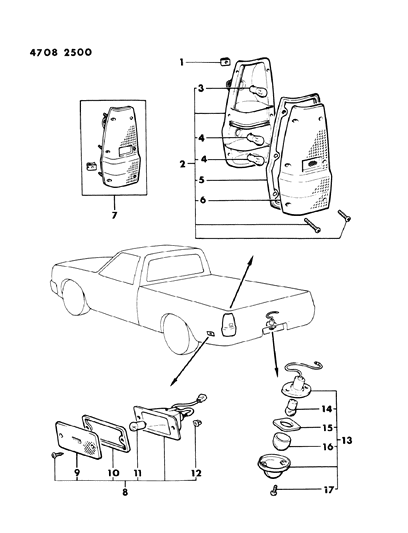 1984 Dodge Ram 50 Lens-Rear Comb Lamp Right Diagram for MB140570