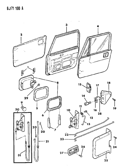 1988 Jeep Wrangler Handle-I/S Release & Locking Right Diagram for 55029578