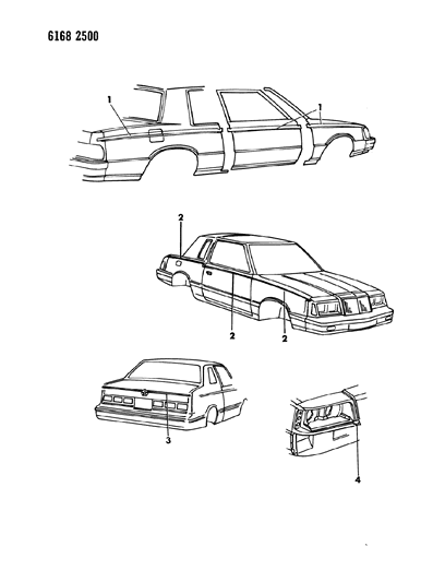1986 Dodge 600 Tape Stripes & Decals - Exterior View Diagram 2