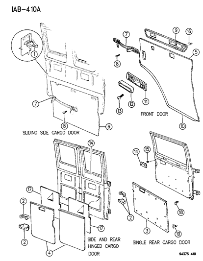 1995 Dodge Ram Van Panel - Door Trim Front And Cargo Diagram