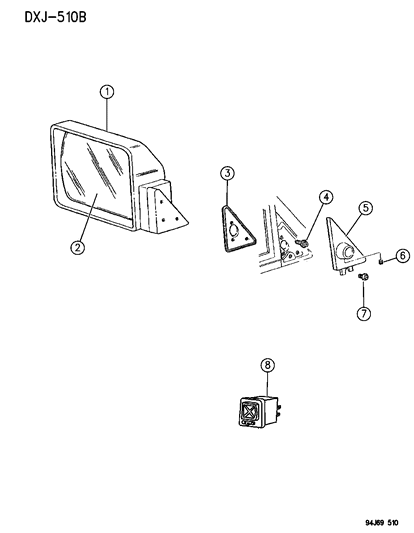 1994 Jeep Cherokee Mirror SVO/RHD Mounted Elect Diagram for 4796829