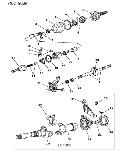 1987 Dodge Shadow Shaft - Front Drive Diagram 2