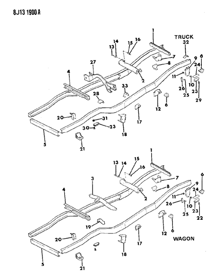 1987 Jeep J20 Bumper Diagram for J5355483