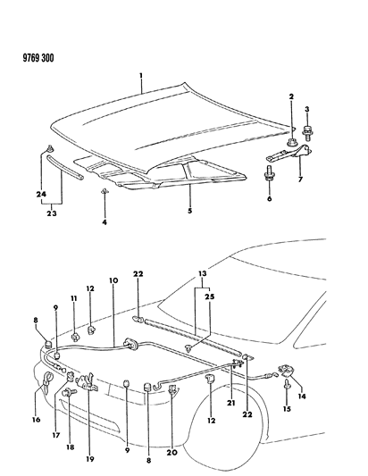 1989 Dodge Colt Hood & Hood Release Diagram