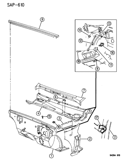 1994 Dodge Shadow Cowl & Dash Panel Diagram