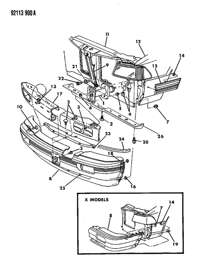 1992 Chrysler LeBaron Sedan Fascia, Front Diagram