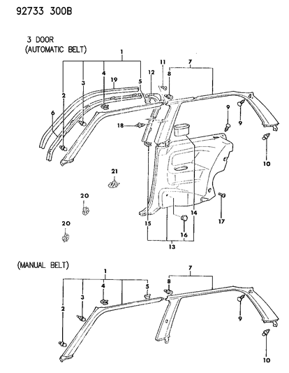 1992 Dodge Colt Interior Mouldings Diagram 2