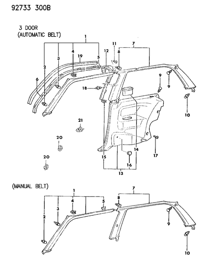 1992 Dodge Colt Interior Mouldings Diagram 3