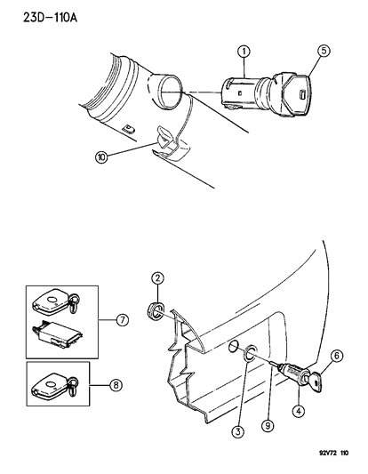 1993 Dodge Viper Lock Cylinders & Keys Diagram