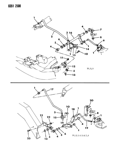 1989 Dodge D350 Controls, Gearshift, Lower Diagram