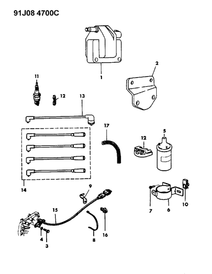 1991 Jeep Comanche RETAINER-Ignition Cable Diagram for 53006579