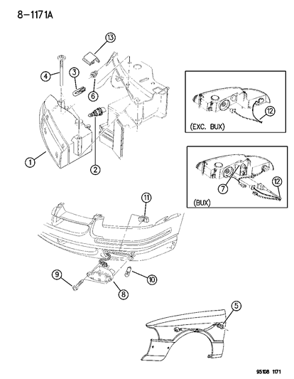 1995 Dodge Stratus Lamps - Front Diagram