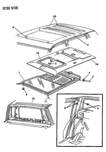 1992 Dodge Dynasty Sunroof & Roof Panel Diagram
