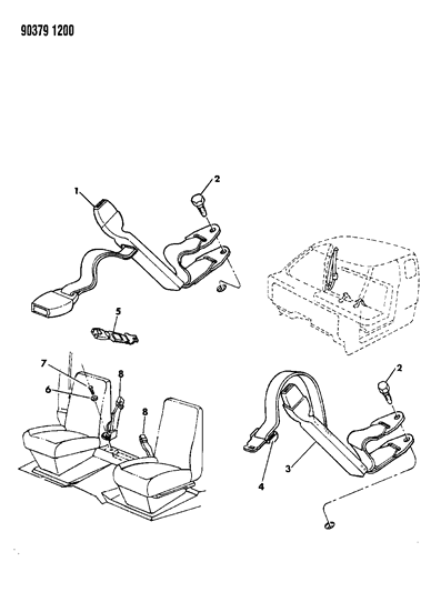 1991 Dodge Ramcharger Front Inner Seat Right Belt Assembly Diagram for L756JS8