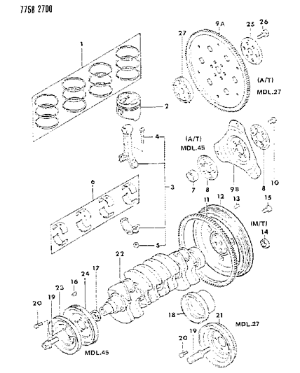 1988 Dodge Colt Drive FLYWHEEL Diagram for MD700857