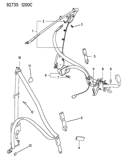 1993 Dodge Colt Seat Belts - Front Diagram