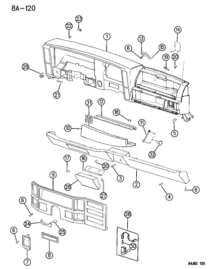1996 Jeep Cherokee Instrument Panel Pad & Bezels Diagram 1