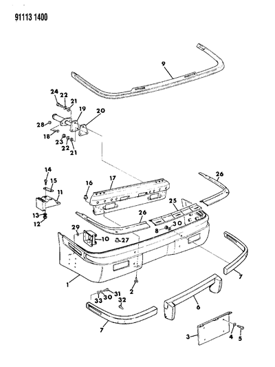 1991 Chrysler TC Maserati Fascia, Bumper Rear Diagram