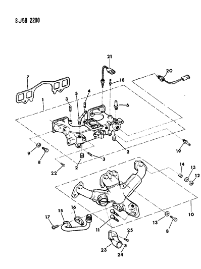 1989 Jeep Cherokee Manifolds - Intake & Exhaust Diagram 3