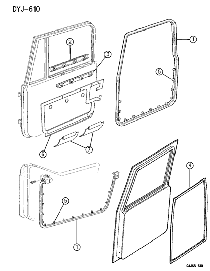 1995 Jeep Wrangler Door, Front & Rear Weatherstrips & Seal Diagram