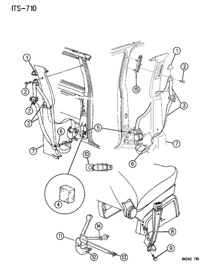 1994 Dodge Caravan Belt - Front Seat Diagram