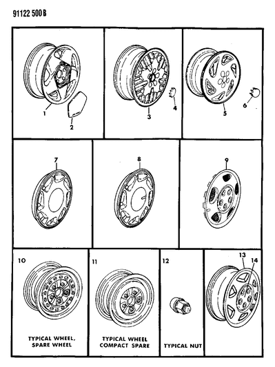 1991 Dodge Daytona Wheels & Covers Diagram