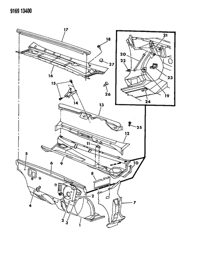 1989 Chrysler LeBaron GTS Cowl & Dash Panel Diagram