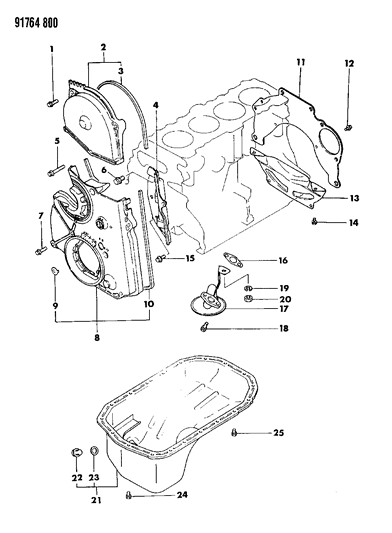 1991 Dodge Ram 50 Oil Pan & Timing Cover Diagram 1