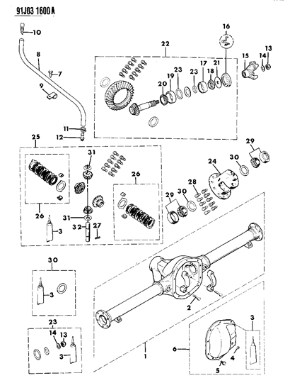 1991 Jeep Grand Wagoneer Housing & Differential, Rear Axle Diagram 1