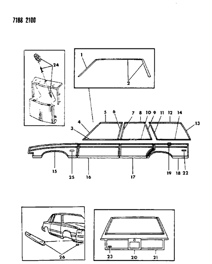 1987 Chrysler Town & Country Mouldings & Ornamentation - Exterior View Diagram