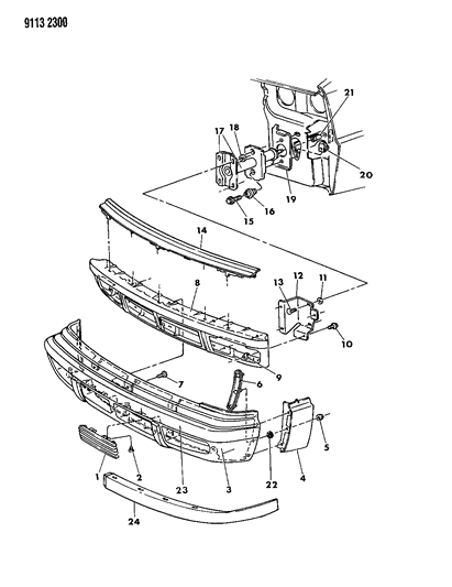 1989 Chrysler LeBaron GTS Fascia, Bumper Front Diagram