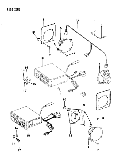 1987 Jeep J20 Speakers & Knobs - Radio Diagram 1