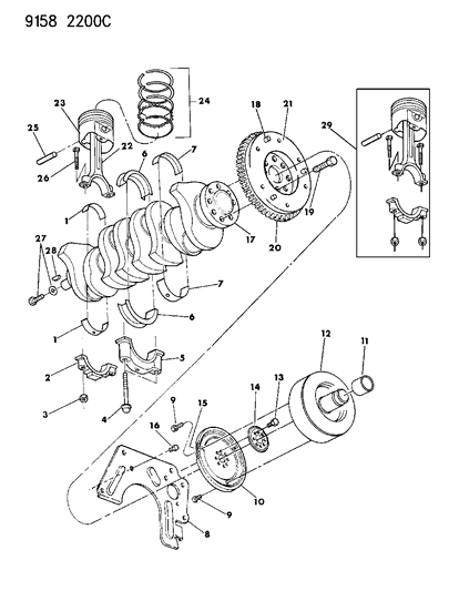 1989 Dodge Daytona Crankshaft, Pistons And Torque Converter Diagram 1