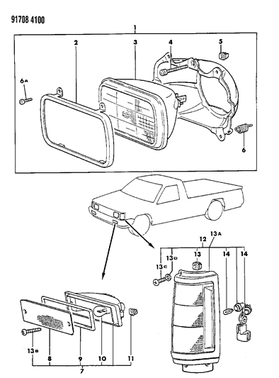 1991 Dodge Ram 50 Lamps - Head & Front Exterior Diagram