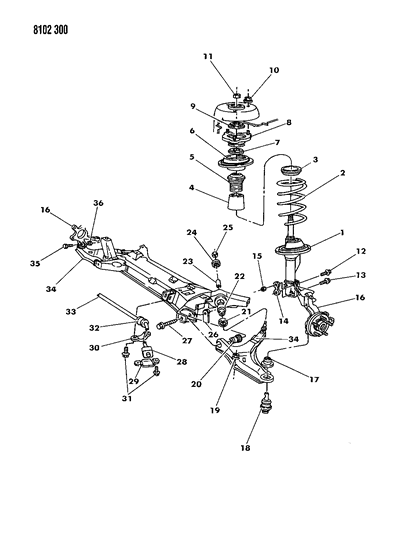 1988 Dodge Caravan Suspension - Front Diagram