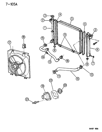1994 Dodge Shadow Radiator & Related Parts Diagram 1