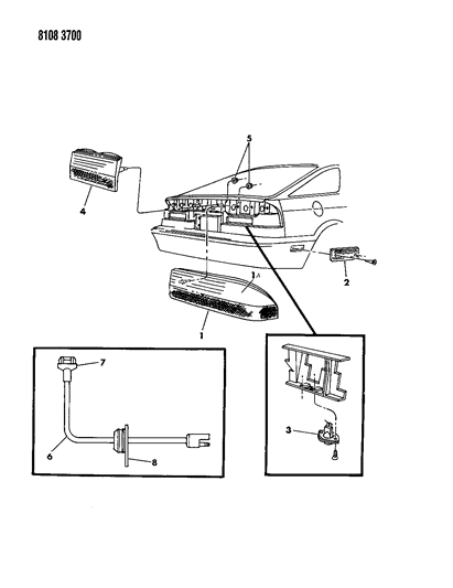 1988 Dodge Daytona Lamps & Wiring - Rear Diagram