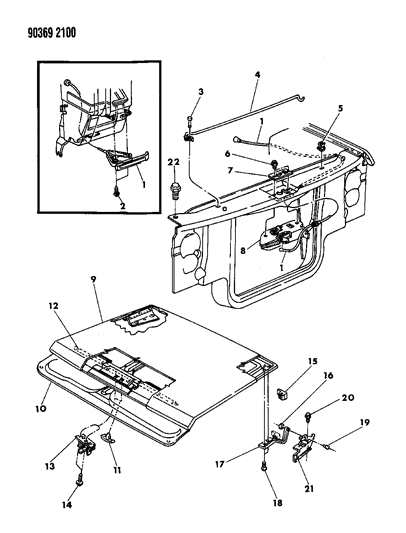 1991 Dodge Dakota Hood & Hood Release Diagram