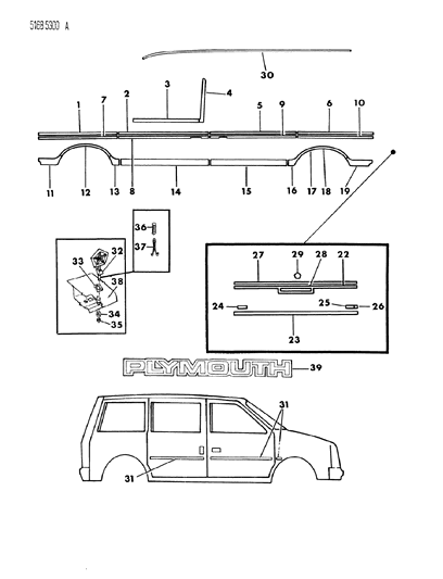 1985 Dodge Caravan Mouldings & Ornamentation - Exterior View Diagram 3
